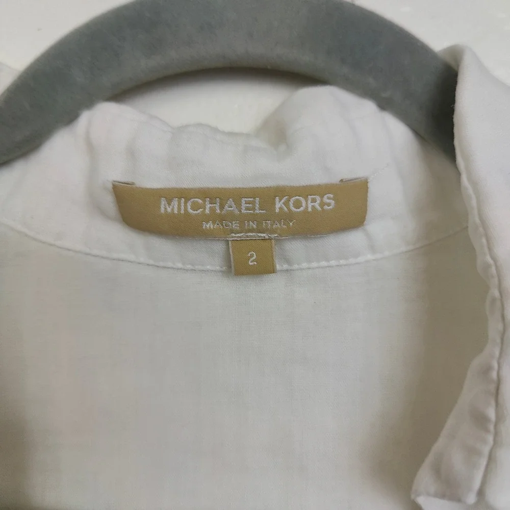 Michael Kors Women Top 2 White Surplice V-Neck Long Sleeve‎ Sheer Ramie Coastal